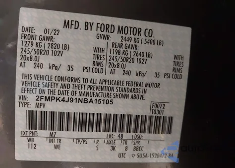 2022 Ford Edge St-Line from USA, damaged, VIN 2FMPK4J91NBA15105